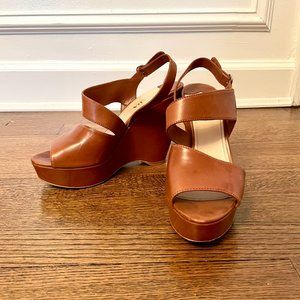 PRADA Brown Leather Slingback Wedge Heels